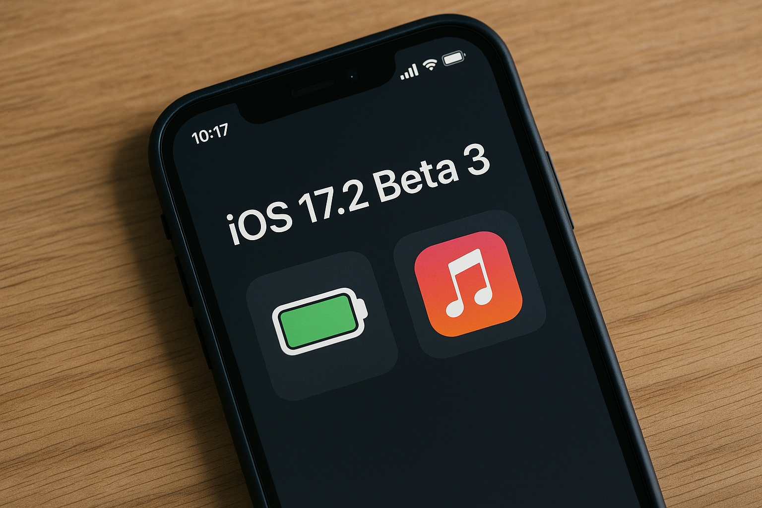 Imagem editorial sobre iOS 27.2 Beta 3 traz mudanças no ícone de bateria, logo do Apple Music e mais